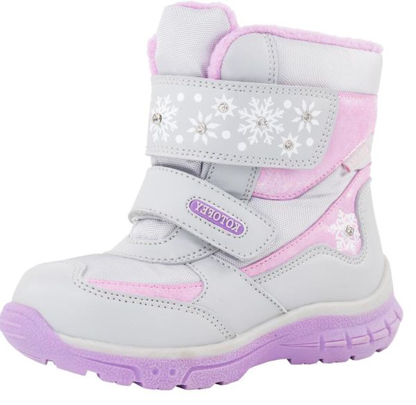

baby child boots fashion waterproof for winter -30 degrees girls snow boots genuine leather add wool toddler shoes size 22-25, Black;grey