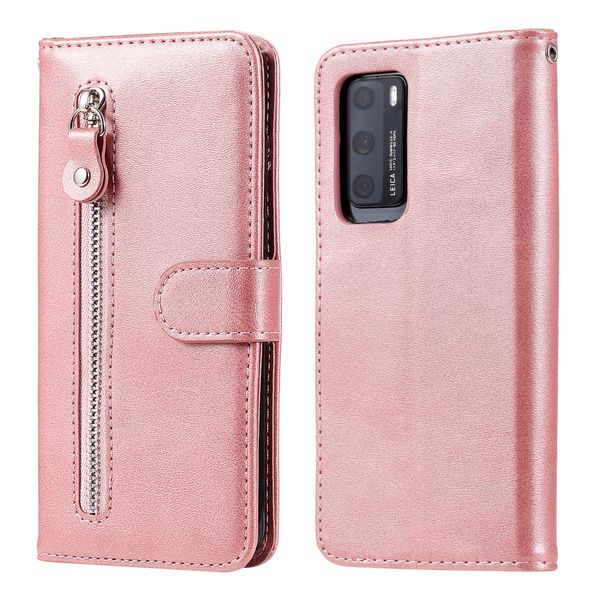 

pure zipper pu leather case for huawei p40/p40 pro cover flip stand wallet for huawei p40 lite/nova 6 se/nova 7i