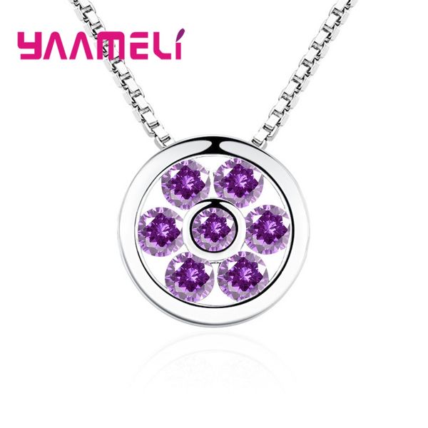 

korean stylish 925 silver women pendant necklace dazzling purple white cz crystal inlay paved mystic sign original design