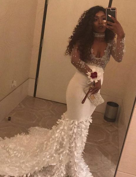 

long sleeves handmade flowers prom dresses african black girls pageant holidays graduation wear formal evening party gowns plus size