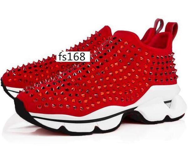 

red bottom spike sock designer women men casual shoes.red sole flats with krystal spikes,30mm black white donna flats 2