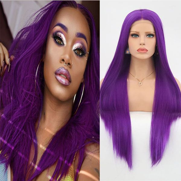 

rongduoyi heat resistant hair silky straight wigs synthetic lace front wig long wigs for black women purple lace front wig
