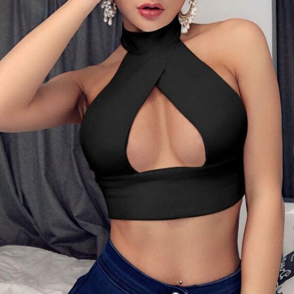 

women's tanks & camis rosetic cross design halter knitted tank women 2021 hollow out wrap chest tube nightclub black gothic pa, White