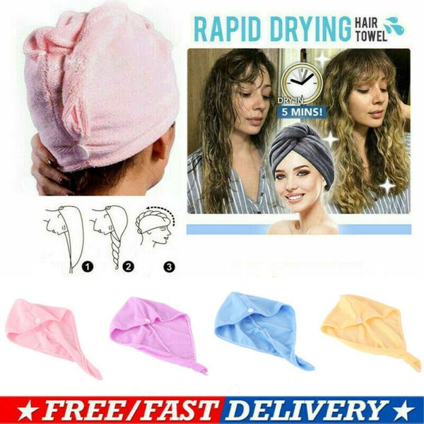 

microfibre hair drying towel wrap turban head hat bun cap shower dry microfiber