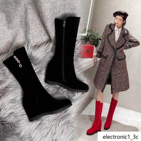 

plus size 34 to 40 41 42 43 red black wedge mid calf boots inviside height increased winter booties come with box