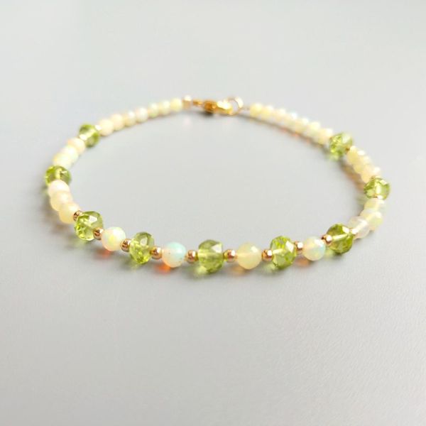 

liiji unique genuine real fire opals peridots sparkling bracelet goldfilled delicate bracelet for women, Golden;silver