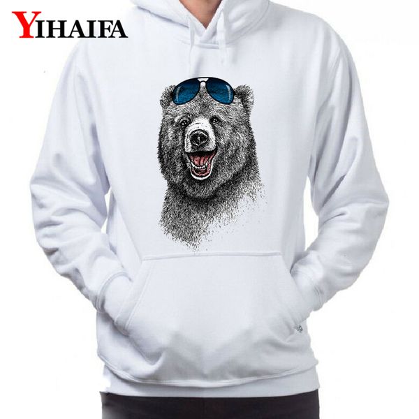 

2019 mens 3d hoodies funny bear animal printed sweatshirts hip hop streetwear fleece pullover tracksuit casual white, Black