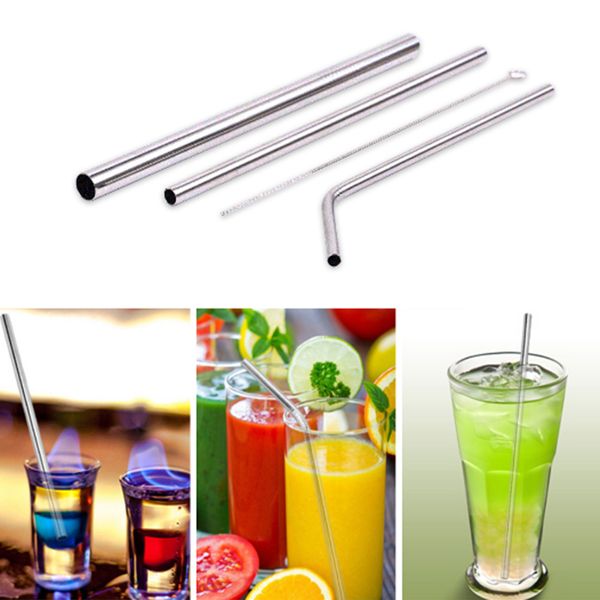 

3pcs reusable stainless steel drinking straws straight bent straws with cleaning brushes for tumblers rumblers cups mugs