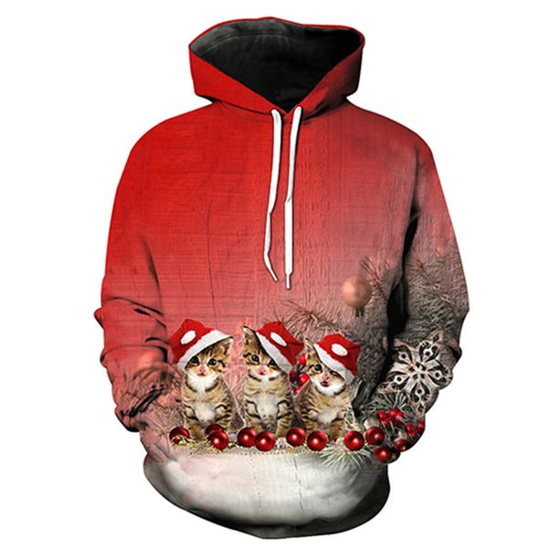 

3d digital cute christmas cats print hat pocket turtleneck men's fashion hat men's wear, Black
