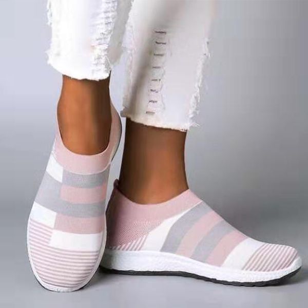 

autumn women's mesh sneakers women causal vulcanized shoes woman fashion knitted flat ladies slip on comfort female plus size, Black