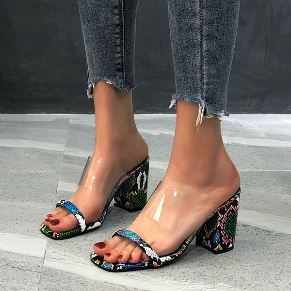 

2020 summer pvc serpentine sandals fashion women heeled peep toe 5cm perspex heel high heels sandals lady slingback shoe, Black