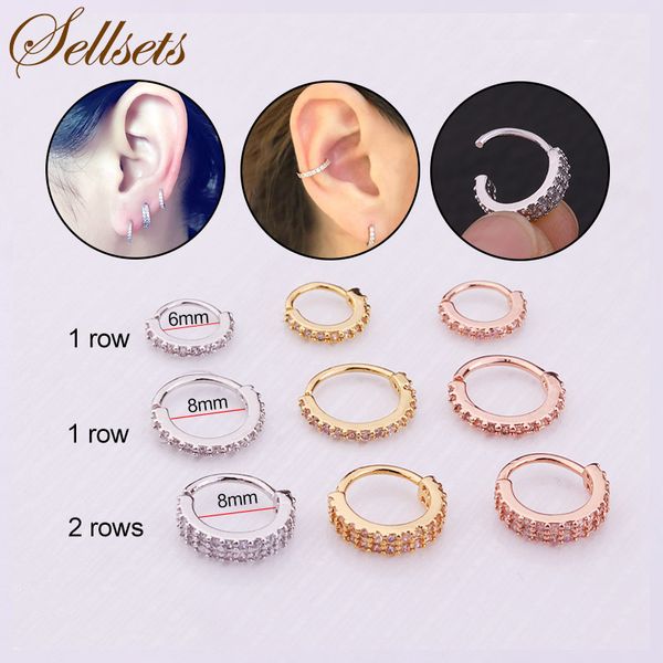 

sellsets 1 row and 2 rows cz helix piercing ear tragus cartilage earring silver and gold color hoop nose ring 2018 new arrival, Slivery;golden