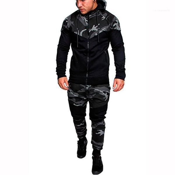 

hooded tracksuits camouflage designer panelled hoodies pants 2pcs clothing sets pullover outfits mens clothing mens fashion, Gray