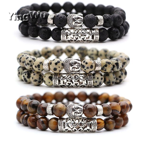 

yingwu 2pcs набор черный вулканический камень четки будды мужчины из бисера браслет из бисера браслеты для женщин мужские pulseras masculina, Black
