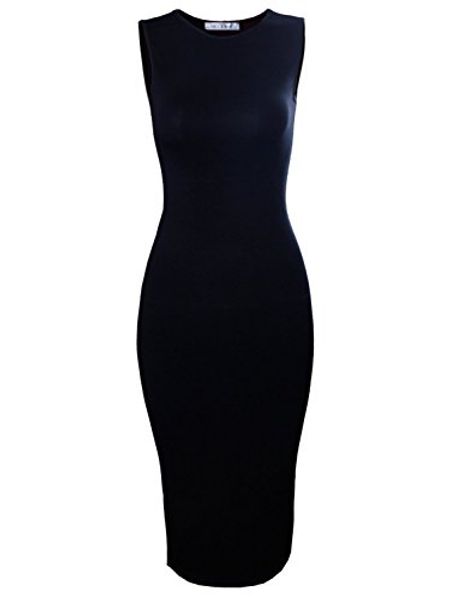 

tam ware women's classic slim fit sleeveless midi dress, Black;gray