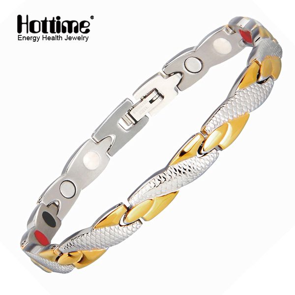 

health energy magnetic ion germanium bracelet men pulseras hombre chain link stainless steel bracelet bangle women men, Golden;silver
