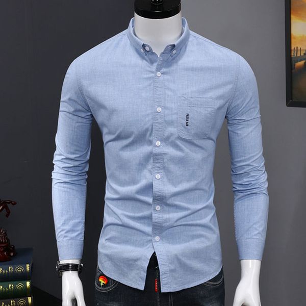 

autumn 2 color men shirt blue grey long sleeve solid slim fit shirts male camisa masculina fashion casual streetwear clothing, White;black