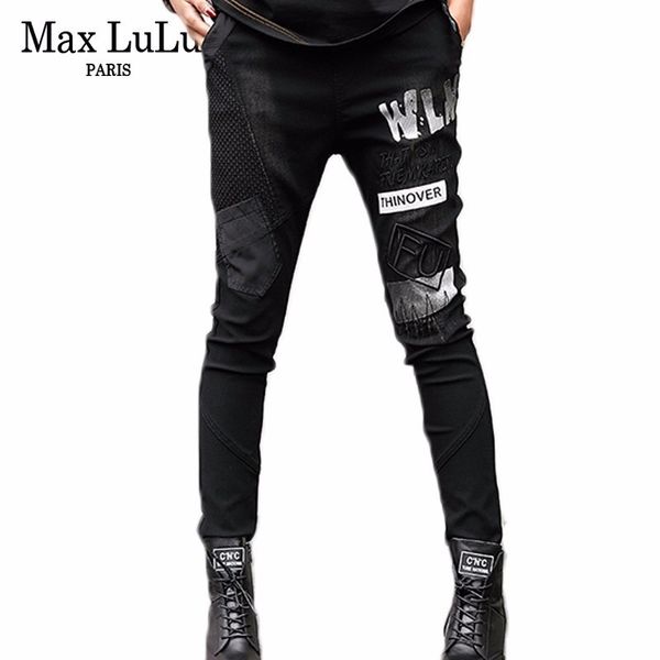 

max 2019 luxury korean ladies denim trousers womens printed jeans elastic harem pants woman black jean pantalones plus size, Blue