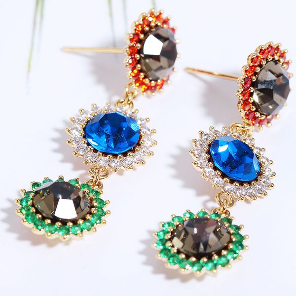

fashion- delicate tribal sunshine shape multi color cz paved drop earrings grey/blue crystal stone women's dangle earring, Silver