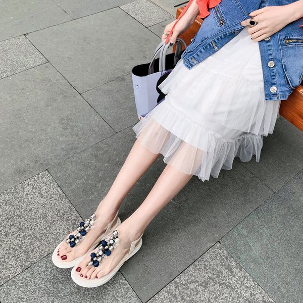 

fedonas women cow leather sandals sequined cloth pearl rhinestone crystal applique flat with elastic band summer new shoes woman, Black