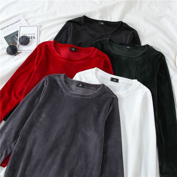 

3387 # [photo shoot] crew neck золотой бархат base shirt женские осень и зима нижнее белье западный стиль плюс бархат с длинными рукавами, White