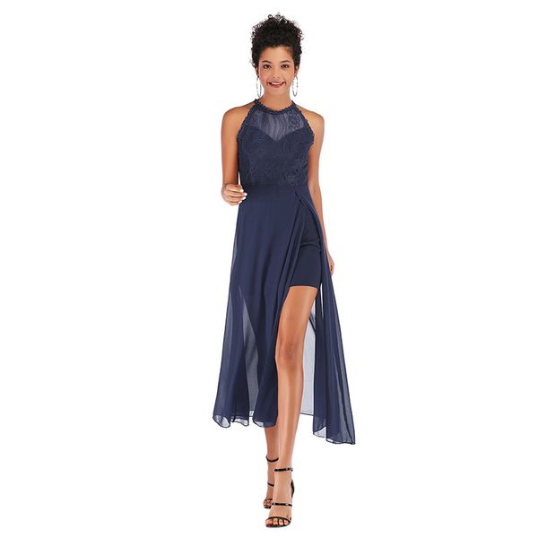 

2019 spring and summer new mesh yarn splicing temperament repair body open swagger chiffon skirt pure color dress, Black;gray