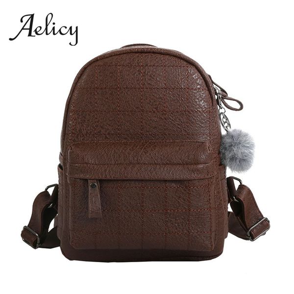 

aelicy elegant lady shoulder backpack leisure fashion plush ball pendant women bag waterproof leather student female backpack