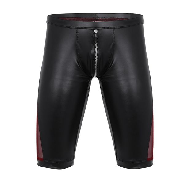 

yizyif men soft faux leather shorts fashion mesh splice boxer shorts zipper crotch low rise slim fit tight boxer, White;black