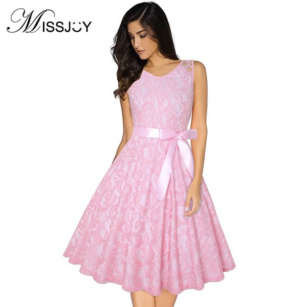

missjoy crochet floral lace vintage dress elegant fashion women clothes sleeveless o-neck high waist with belt plus size 3xl-4xl, Black;gray