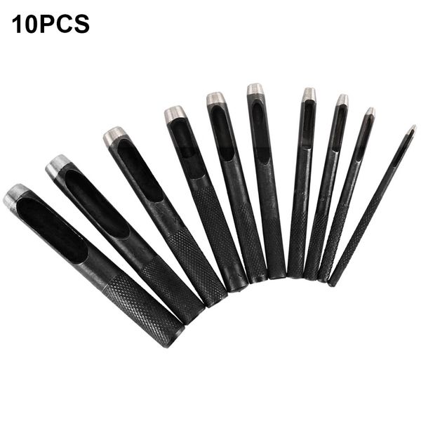 

10pcs belt craft tools band hole punch carbon steel set gasket round shank leather