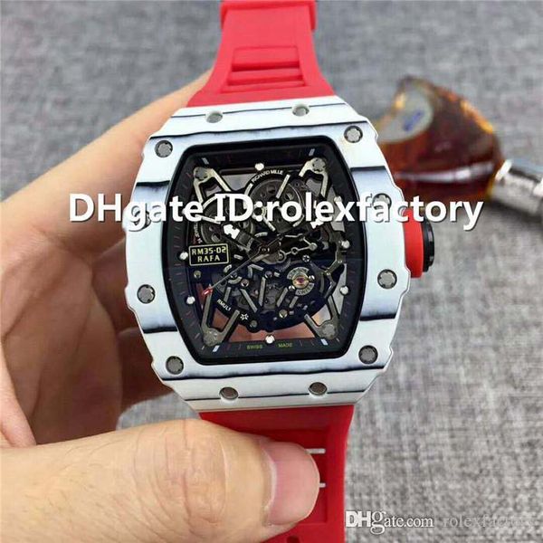 

Новый роскошный 35-02 Часы Автоматический сапфировое белый Carbon Fiber Case Красная корон