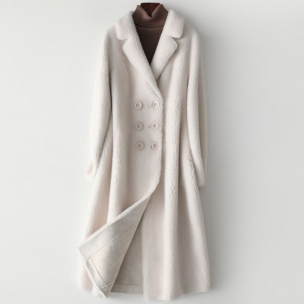 

winter long beige faux fur coat thick warm sky blue solid pockets wool fashion coats jackets casual pockets outwear, Black