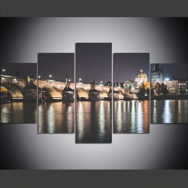 

5 piece large size canvas wall art pictures creative charles bridge art print oil painting for living room