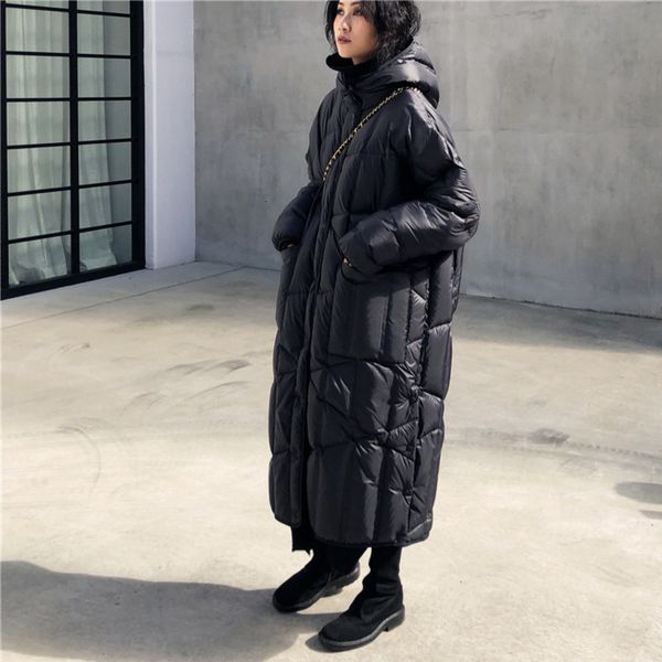 

ewq] 2019 autumn winter new pattern hooded collar white duck down thin vintage down jacket women fashion tide 19c-a82-01-l, Black