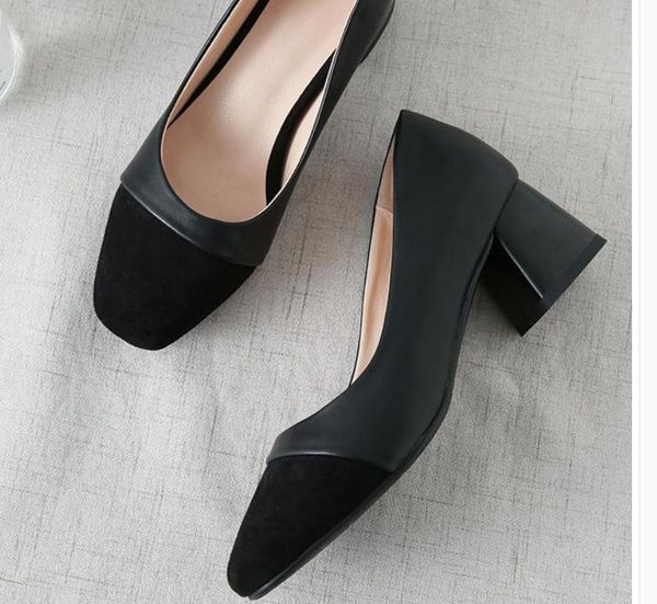 

2020 spring and autumn with new style fashion middle heel coarse heel square head women's shoes@mqwbh781, Black