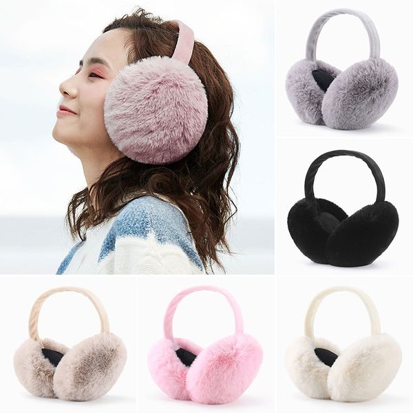 

cute girls earmuffs solid color thick student ear muffs faux fur ear warmer black plush cover for winter accessories, Blue;gray
