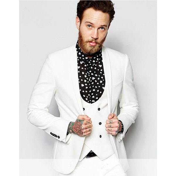 

custom made one button white groom tuxedos groomsmen man suit wedding men's suits bridegroom (jacket+pants+vest, White;black