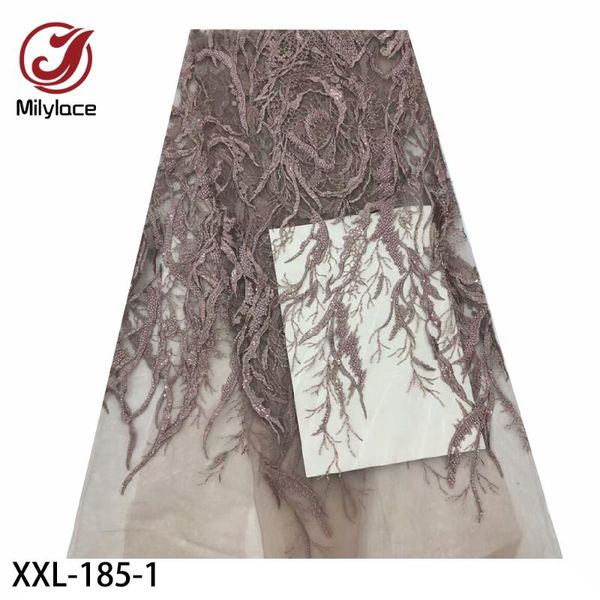 

latest french lace fabric african embroidery tulle net lace fabric with beads for women dress xxl-185, Pink;blue