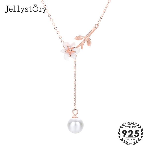 

jellystory fashion 925 sterling silver fine jewellery necklace with pearl flower shaped pendant for female wedding banquet party