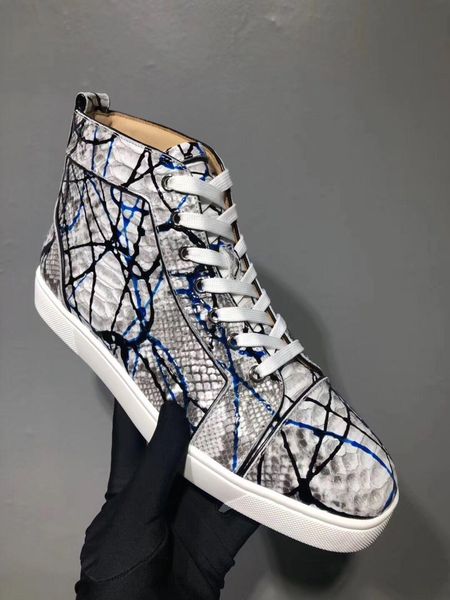 

graffiti python hococal leather high sneakers shoes women,men red bottom casual party leisure flats famous dress walking, Black