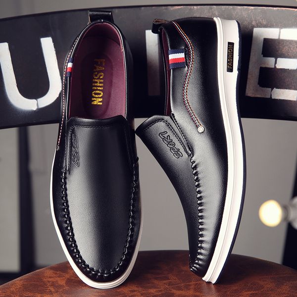 

slip on men leather shoes men fashion breathable wear resisitant soft shoes genuine leather big size, Black