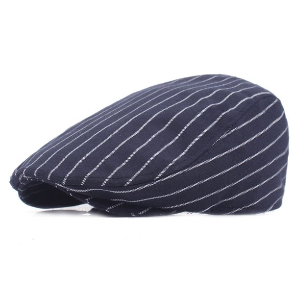 

ht1074 2017 new classic beret men western style duckbill cabbie gastby ivy cap striped cotton female berets fashion flat caps, Blue;gray