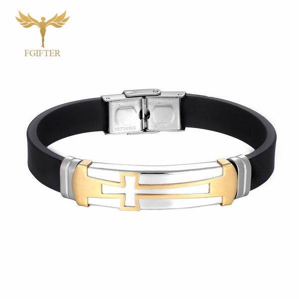 

religion christian cross bracelets stainless steel jewelry for women men rubber belt cuff bracelet christmas gifts, Golden;silver