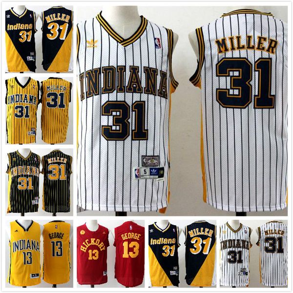 

mens 31 reggie miller retro jersey vancouver indiana pacers 13 george reggie nba miller classics mesh basketball jerseys, Black