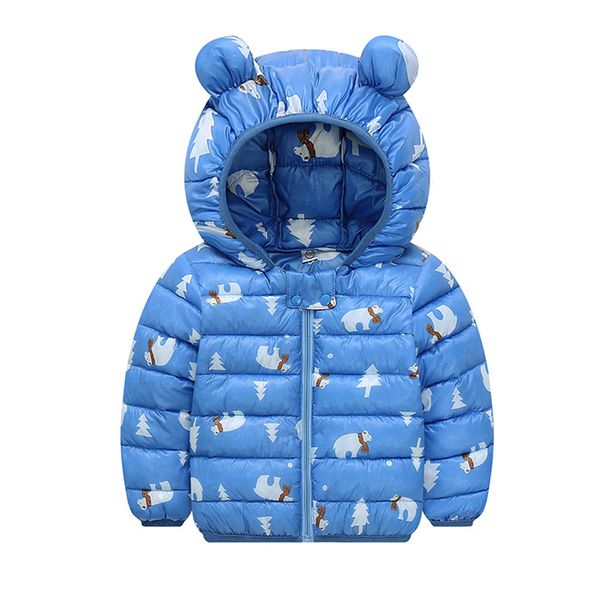 

boys girl chlidren winter coats jacket kids zip thick ears snow hoodie clothes, Blue;gray