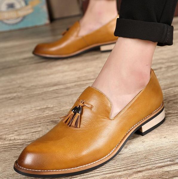 

autumn men microfiber leather loafers tassel designer fashion wedding comfortable male breathable night club party shoes, Black