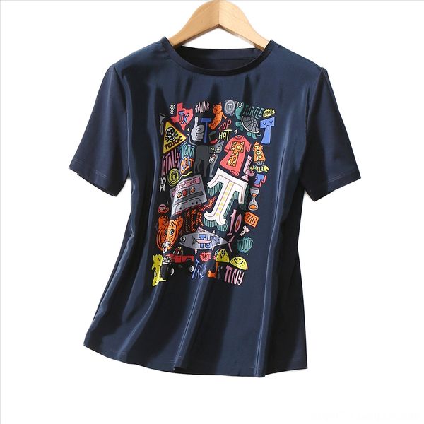 

18 mami silk stitching t-shirt mercerized cotton 60 pieces mercerized cotton graffiti short sleeve short sleeve t-shirt top, White