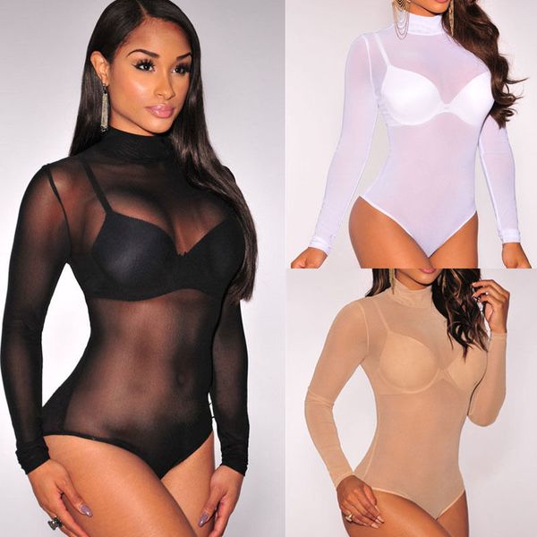 

женский комбинезон с длинным рукавом bodycon party romper прозрачные купальники с прозрачным боди женский комбинезон, Black;white