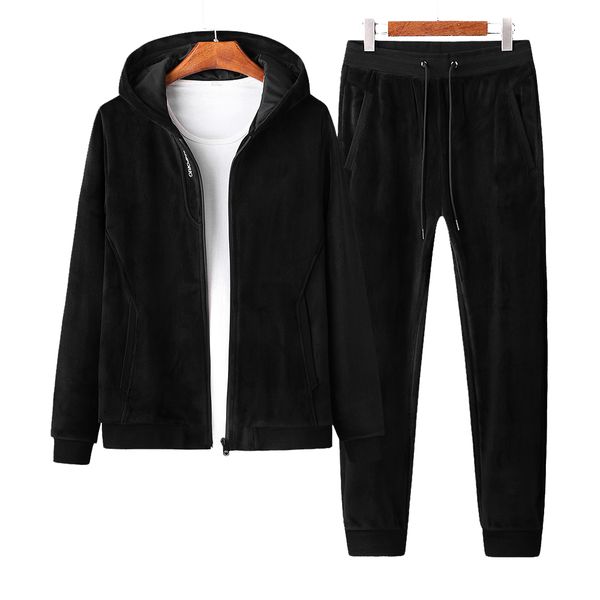 

men's winter thick warm running set gold velvet super comfortable sports two-piece double-faced pleuche warm running sports suit, Black;blue