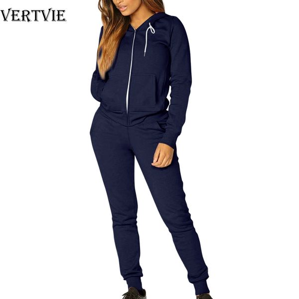 

vertvie women athletic tracksuit winter warm running set zipper jogging sportswear for female hooded sweat suit casual loose, Black;blue
